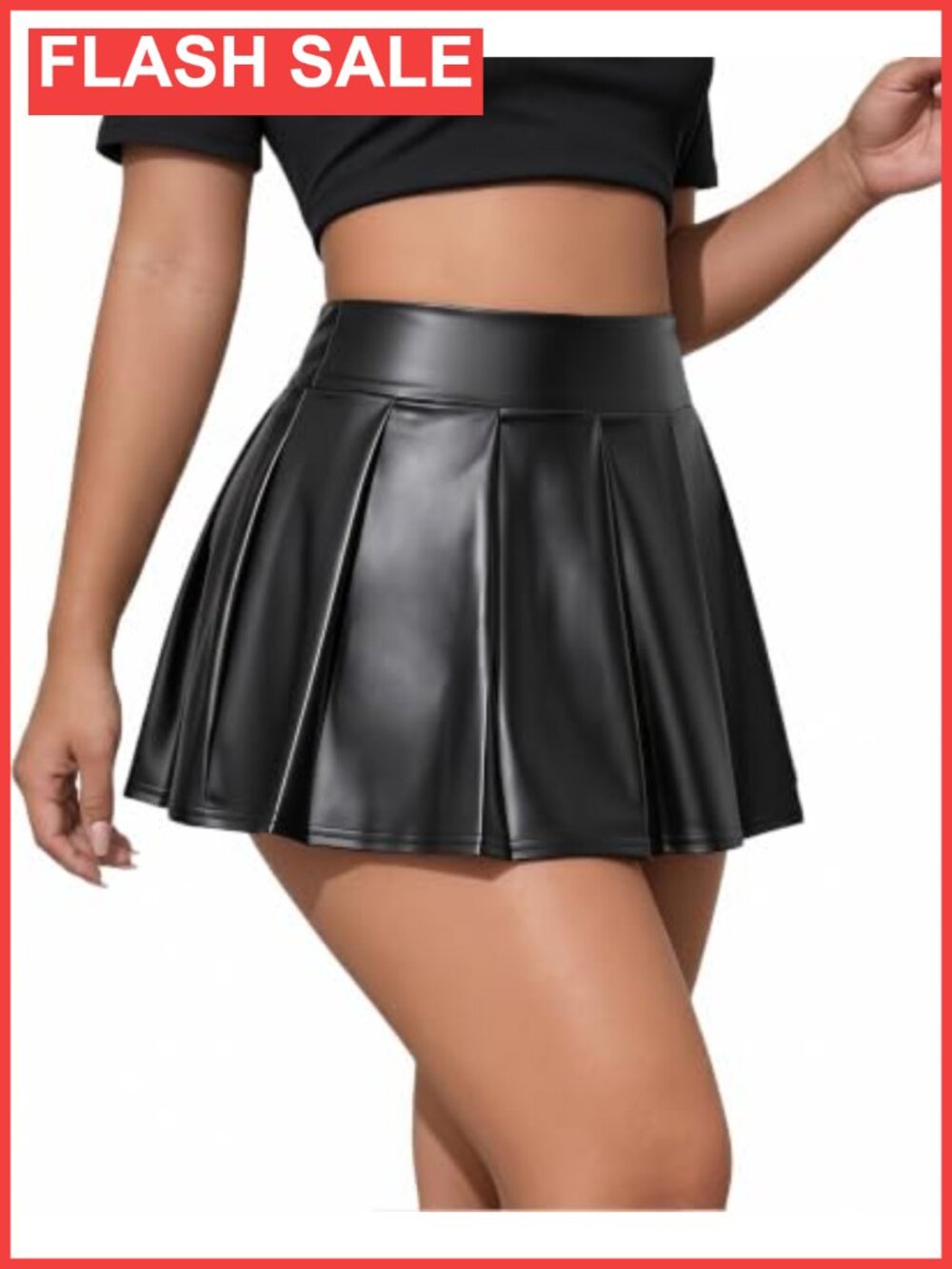 Faux Leather Mini Skirt High Waisted A-Line Pleated Clubwear